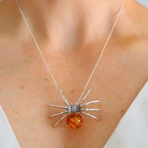 Baltic Amber Spider Necklace in 925 Sterling Silver
